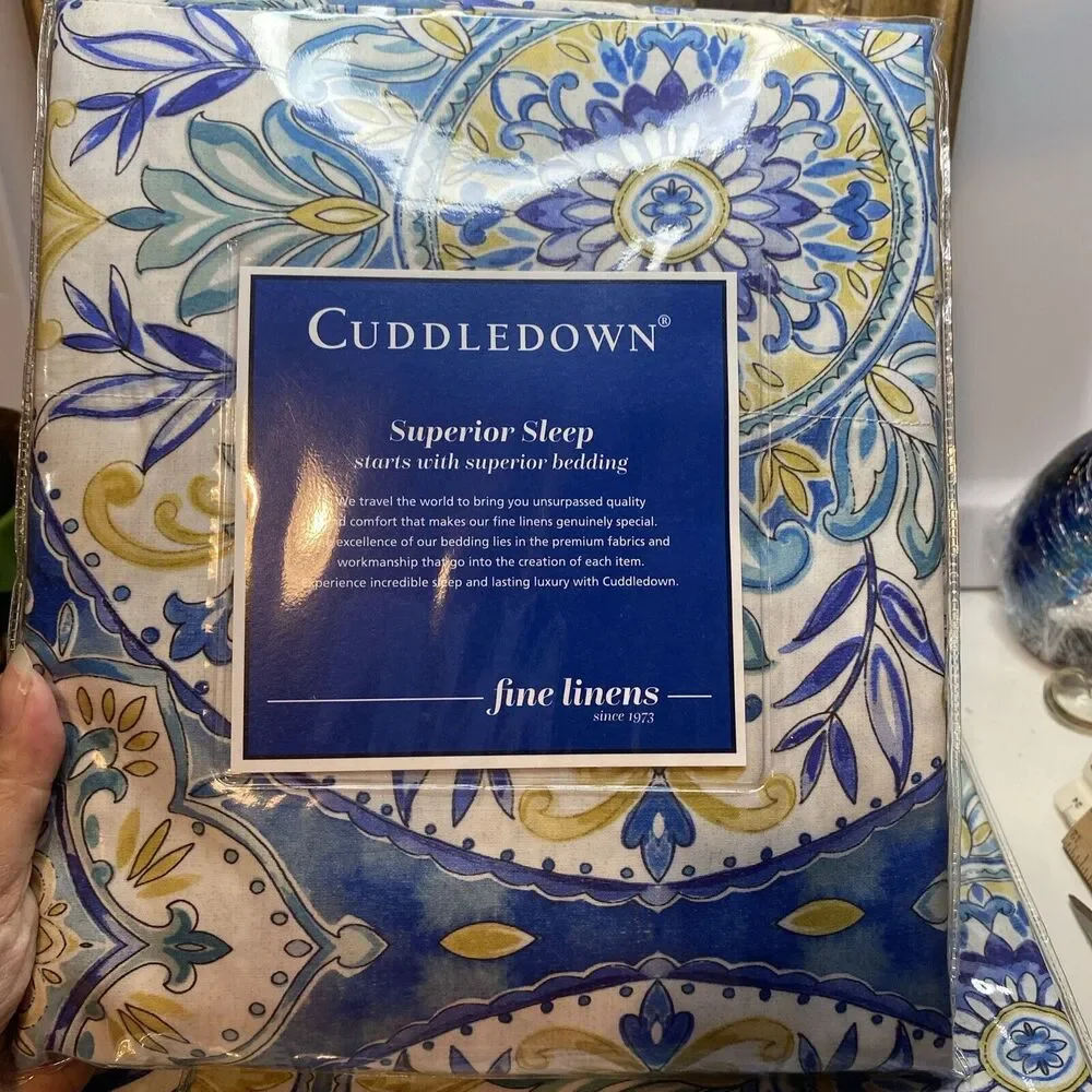 SET 4 Cuddledown Blue Medallion Full Duvet Cover 2 Std Shams 1 Standard Queen PC